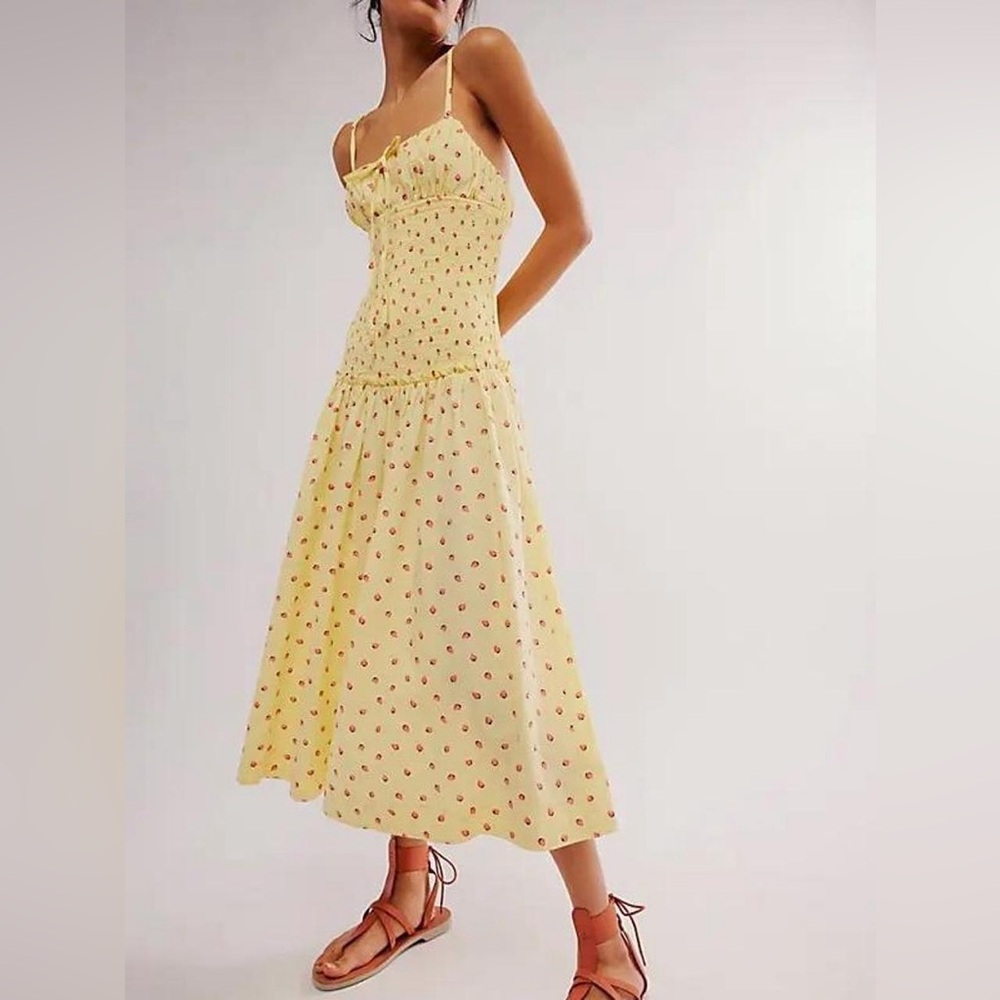 Free People Lavender Daze Strawberry Dress | Yellow Floral Midi Dress